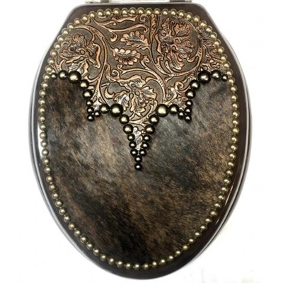 Western Cowhide Leather Oak Toilet Seat
